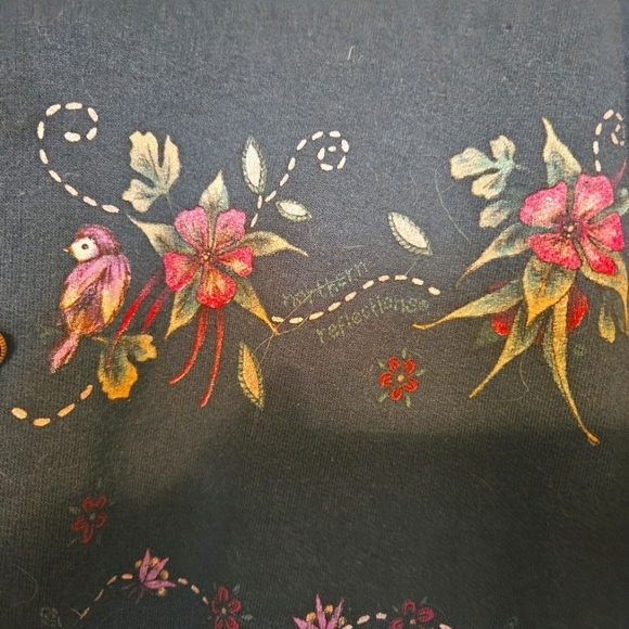 #134 Northern Reflections- Turquoise Knit Floral Printed Button-up - Size: XL - Picture 3 of 9